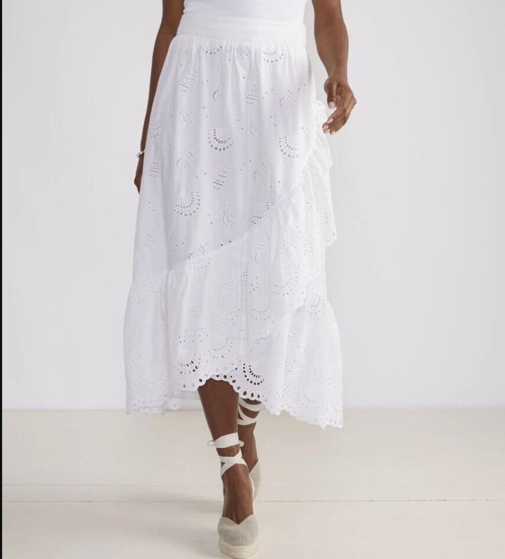 Vineyard Vines White Cap Seashell Eyelet Maxi Skirt Medium Ruffle Coastal Prep